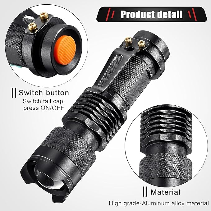 Honoson 8 Pieces Red Light Flashlight LED Single Mode Torch 1 Mode Scalable Red Lens Filter Flashlight for Night Astronomy Aviation Observation Beach Safe