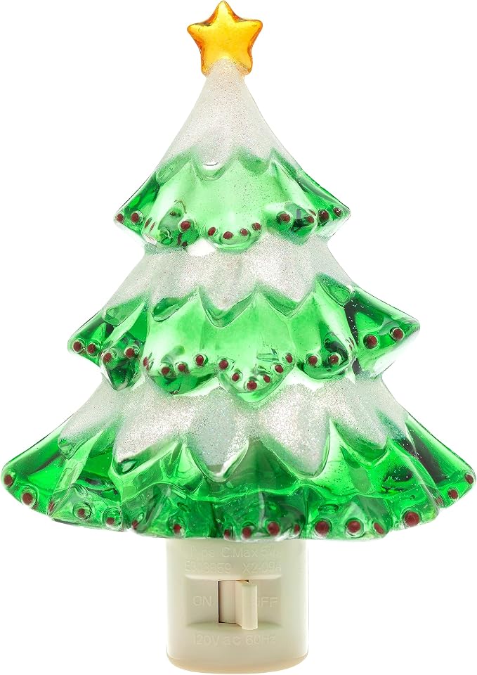 Creative Hobbies Snow Covered Christmas Tree Holiday Decor Night Lights - Includes 5W C7 and Rotational Socket with On/Off Switch