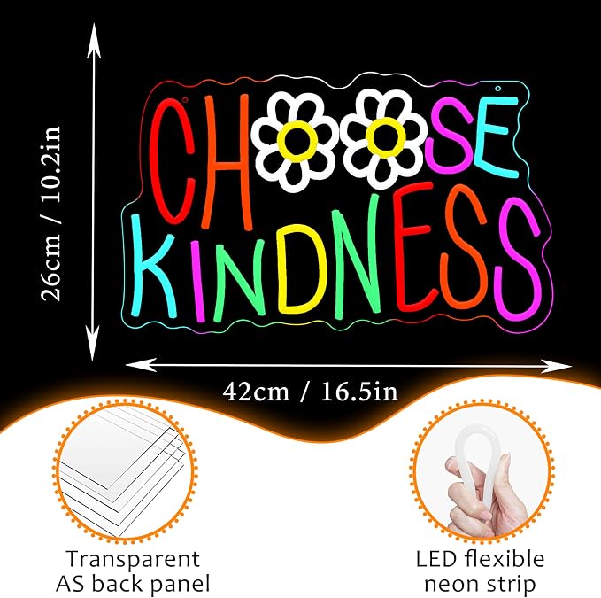 LISIGNVE Choose Kindness Neon Sign USB Powered Be Kind Neon Light for Wall Decor LED Motivational Quotes Light Up Sign for Home Bedroom Living Room Nursery Office Coffee Shop