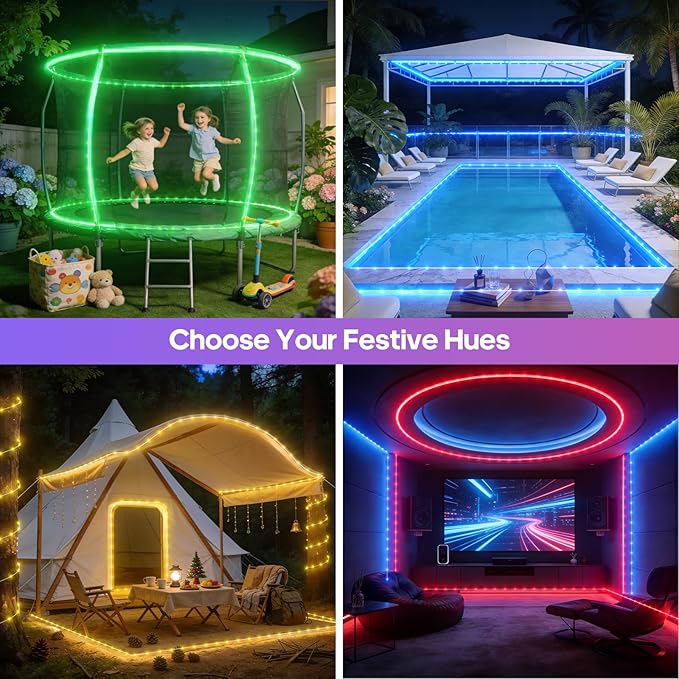 Rope Lights for Outside, 66FT 200 LED Color Changing Rope Lights with Plug & Remote 24 Colors RGB Twinkle Light Indoor, String Light Outdoor Waterproof for Christmas (66FT (Not Connectable) 7mm)