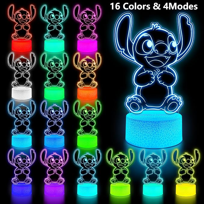 3D Night Light, 16 Colors Change, Dim Control, Party Favors Gifts for Kids | Room Decor Lamp for Kids with Cartoon Design, 3D Illusion LED Light Christmas Birthday Gift for boys