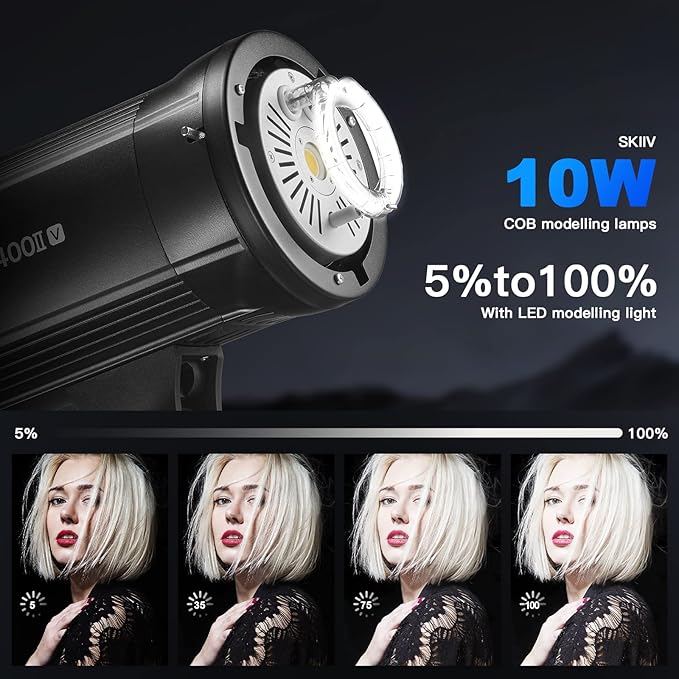 Godox SK400II-V 400Ws Photo Studio Strobe Flash Monolight Light with Bowens Mount & 10W LED Modeling Lamp for Studio, Shooting, Location and Portrait Photography (SK400II Upgraded Version 110 to 120V)
