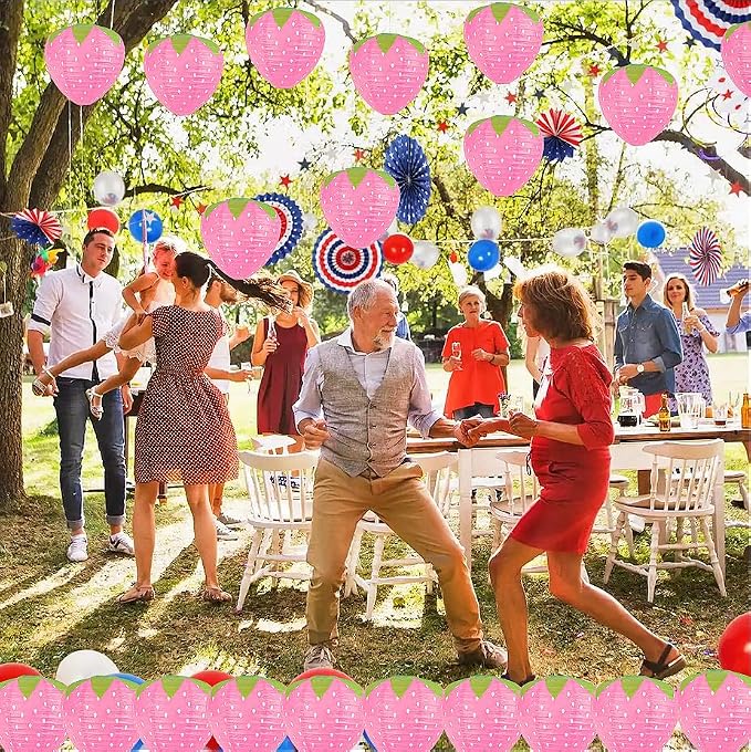 6PCS Strawberry Paper Lanterns, Strawberry Hanging Paper Lantern Decorations Strawberry Decoration Hanging for Room Birthday Party Wedding Garden Decor - 8 Inch Pink