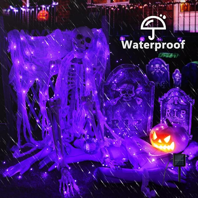 Brizled Solar Halloween Purple Fairy Lights, Outdoor Halloween String Light | 2 Pack Total 78FT 240 LED; 8 Modes; Waterproof Mni Twinkle Lights Black Wire for Outside Party Tree Fence Garden Decorations