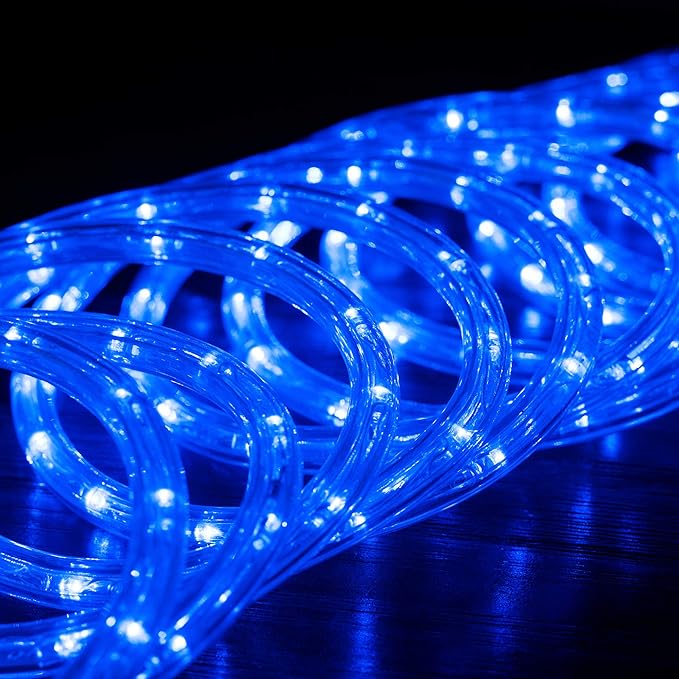 WYZworks 108LEDs, 10ft LED Outside Rope Lights, Waterproof Permanent Outdoor ETL Certified Connectable Clear Tube, Christmas Palm Tree Holiday Decorative Landscape Patio Accent Lighting - Blue