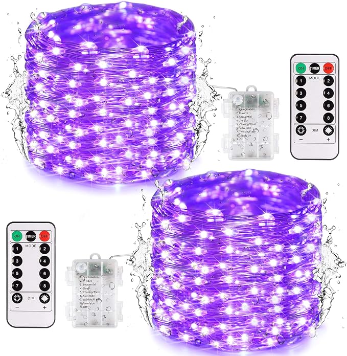 JMEXSUSS 2 Pack Purple Fairy Lights Battery Operated, Total 400LED 132ft | Halloween Fairy Lights with Remote, Timer, 8 Modes, Christmas Twinkle String Lights for Halloween Bedroom Tree Patio Decor