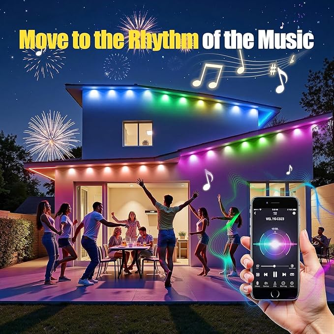 Permanent Outdoor Lights,50ft RGB + IC Smart LED Eaves Lights with App & Remote Control, IP67 Waterproof,for Christmas and All Holiday Decor,Daily and Accent Lighting,House Roof and Garden Lighting