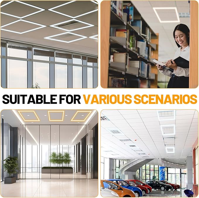 VIHOSE 4 Pcs 2x2 ft Edge-lit Frame LED Flat Panel Lights Grid Drop Ceiling Lights with 3000K/4000K/6500K Selectable 110-265v for Offices Shops Bathrooms with Integrated Ceilings