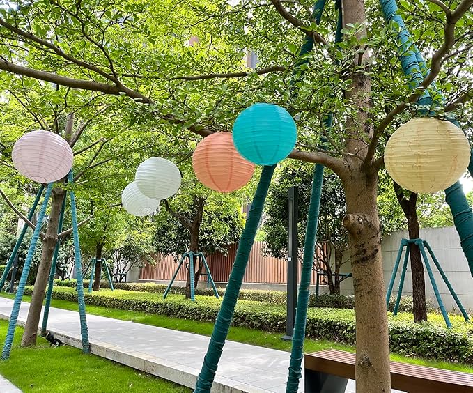 8 Inch Blue paper lanterns party decorations, hanging paper lantern lights shade for Anniversary Graduation Wedding Birthday Party Baby Shower Decorations Indoor Outdoor(Set of 5, Blue)
