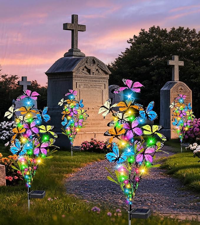 Solar Garden Lights Outdoor, 4 Pack 240 LED Butterfly Lights, Waterproof | 54 Colorful Butterflies and 240 LEDs Garden Decor, Waterproof Yard Decor for Patio and Lawn, Gift for Women and Mom