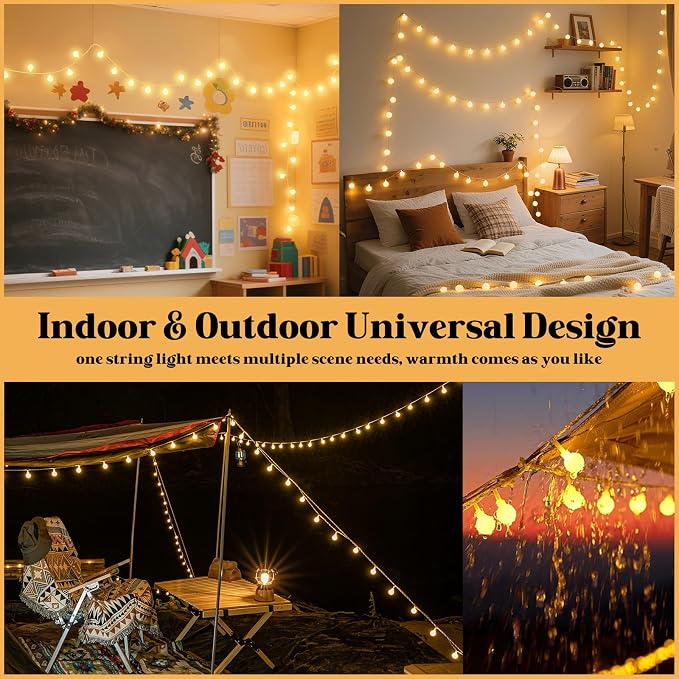 String Lights for Bedroom, 200 LED Globe Plug in Fairy Lights, 66FT Connectable Warm White Twinkle Lights with 8 Lighting Modes, Cozy Bed & Wall Decor, Waterproof for Outdoor Use