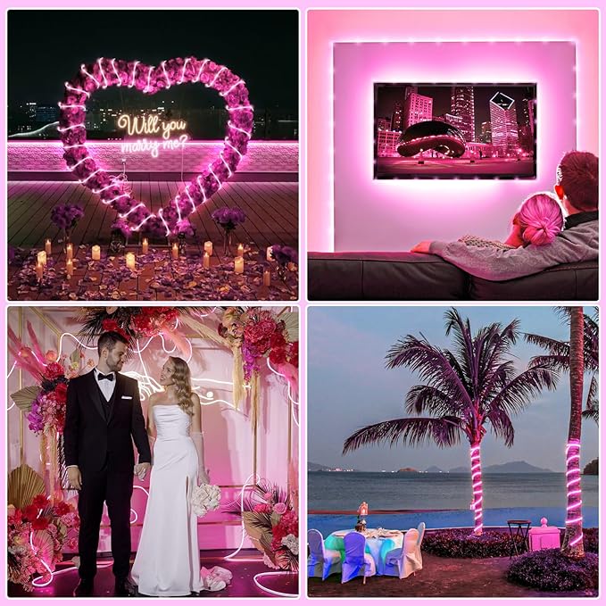 66FT 200 LED Rope Lights Outdoor Waterproof, Connectable Rope Lights for Outside with 8 Modes, Flexible String Lights for Indoor Garden Backyard Patio Pool Tree Holiday Decor - Pink