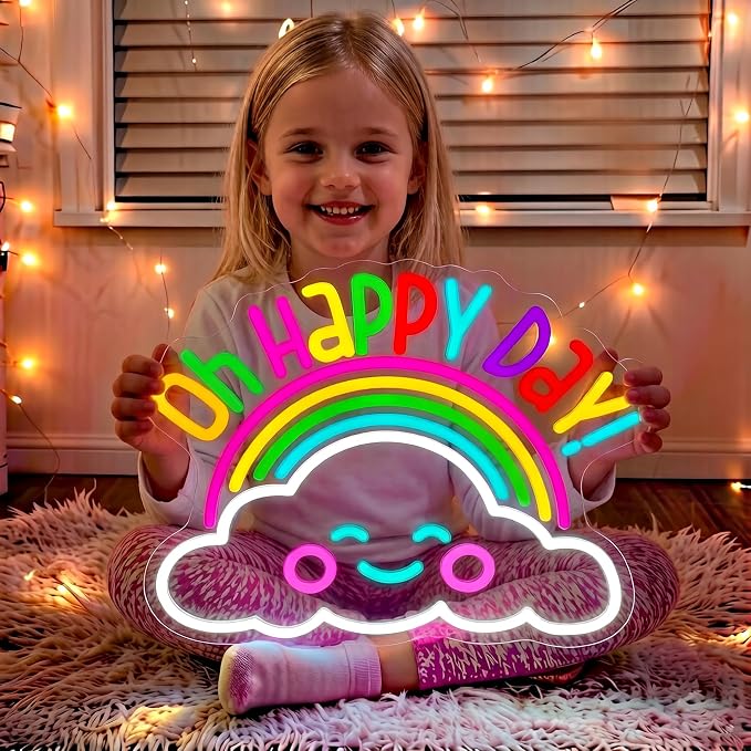 Classroom Neon Sign, Colorful Oh Happy Day Classroom Wall Decor for Kids | Neon Sign for Classroom, Back to School Decor, Kids Room Decor, Playroom Decor, Inspirational LED Lights for Classroom