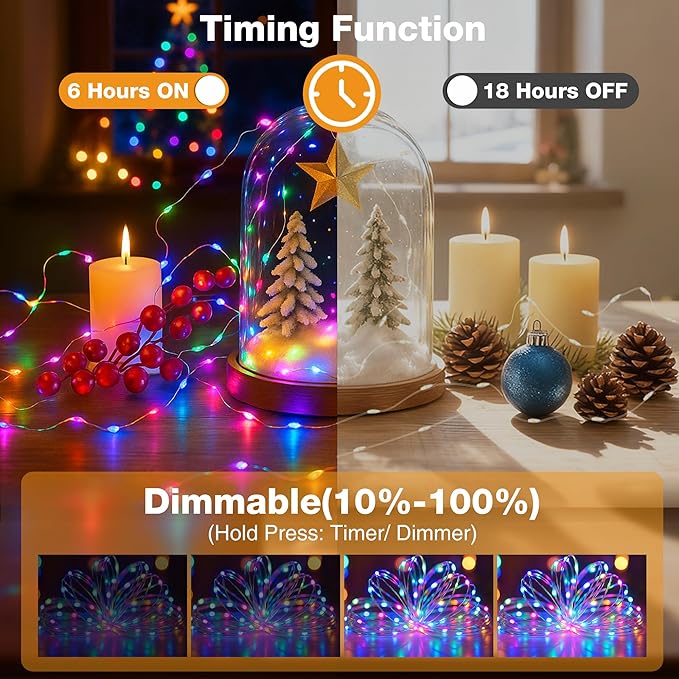 2 Pack 16FT 50 LED Fairy Lights Battery Operated with Timer, 8 Modes USB Mini Twinkle Light, Small String Lights for Tree Wreath Vase Bedroom Holiday Wedding Party Decorations-Multi-Colored