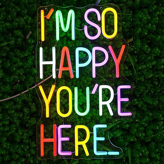 I'm So Happy You're Here Neon Sign Letter Neon Lights up Signs Dimmable Positive Affirmation LED Light for Kids Room Welcome Signs for Classroom Home Business Wall Art Decor (16.5''*10.6'')