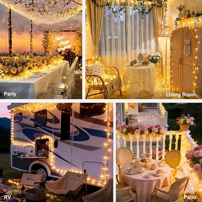 Flexible Copper String Lights, Fairy Lights Warm White, 2Pack Total 132ft 400 LED Battery Operated/USB Twinkle Lights for Bedroom, Dorm Decor