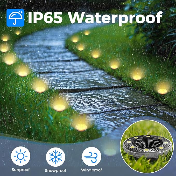 Mini Solar Ground Lights, 16 Pack Flat Solar Disc Lights Outdoor Waterproof, 2.3 Inch Small Solar Garden Lights Landscape Lighting for Outside Pathway Garden Yard Lawn Walkway,Warm White
