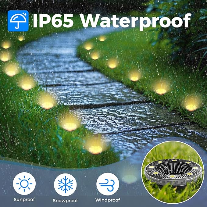 Mini Solar Ground Lights, 2 Pack Flat Solar Disc Lights Outdoor Waterproof, 2.3 Inch Small Solar Garden Lights Landscape Lighting for Outside Pathway Garden Yard Lawn Walkway,Warm White