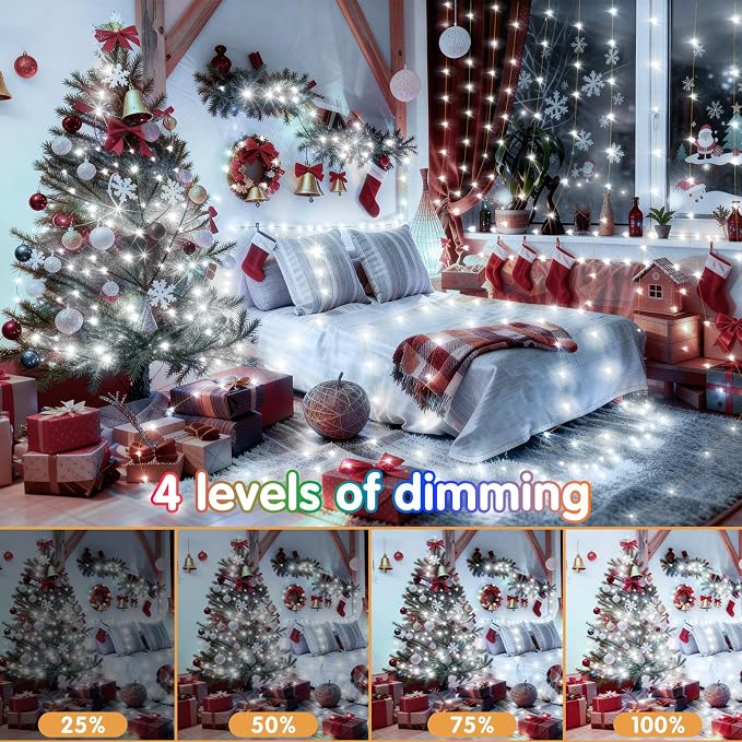 KNONEW 203FT 600LED Green Wire Outdoor Fairy Lights Plug in Cool White Xmas | Timer,Memory,Dimmable,Remote,Waterproof,Green Wire,Invisible in Greenery,for Garden,Wedding,Party, Indoor/Outdoor, Christmas