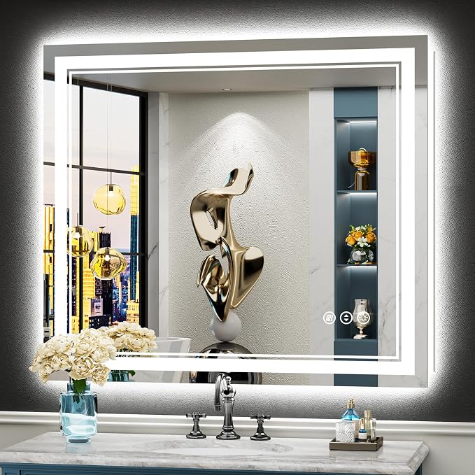 40x36 LED Bathroom Mirror, Backlit & Front Lit Lighted Mirror | Anti-Fog Vanity Mirror with Lights, 3 Color Dimmable, Memory, HD Tempered Glass, CRI95, IP54, UL Listed, Horizontal/Vertical