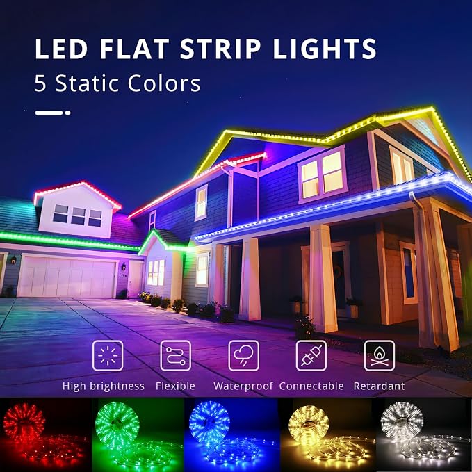 16.4ft Green LED Rope Light Waterproof | Flexible flat design. Connectable. Indoor/outdoor use. Ideal for home, Christmas, garden, patio, party decoration.
