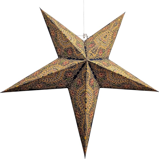 Lantern Lampshade Paper Star Light Shades Large 60cm Hanging Decorations for Christmas Wedding Home Decoration Birthday Party Foldable 5 Pointed Star (Blue, Yellow)