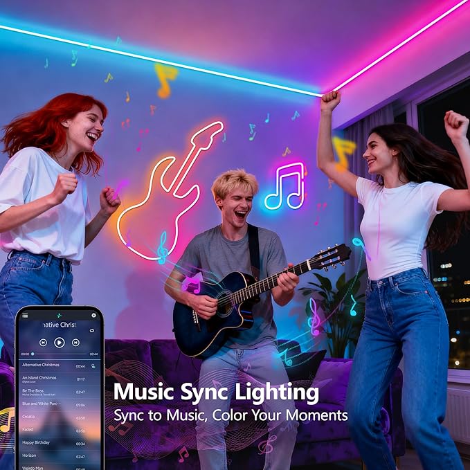 Neon Rope Lights - 66Ft Flexible LED Rope Lights,24V RGB Rope Lights Control with App/Remote Multiple Modes,DIY Design, IP65 Waterproof Strip Lights for Bedroom Room Outdoors Decor(33FT*2)