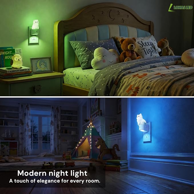 L LOHAS LED Night Light for Kids,[2-PACK] Kids Night Light | 3D Cute Ragdoll Cat Night Lights,Dusk to Dawn Sensor,RGB+Soft White 3000K,Birthday Gift Nightlight for Kids, Room Decor
