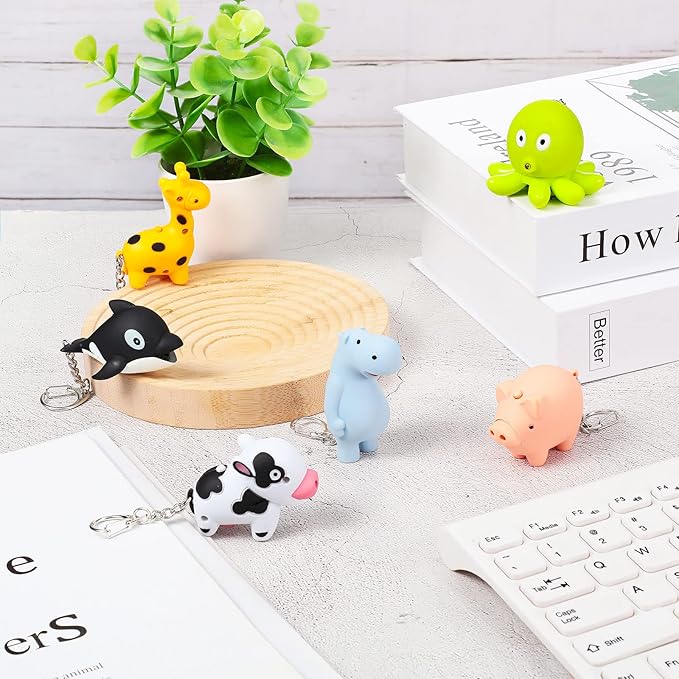 Kenning 6 Pieces Animal Flashlight Keychain Mini Pediatric Nurse Flashlight Badge Reel Pediatric Pen Lights Keychain for Nursing Staff Urgent Care