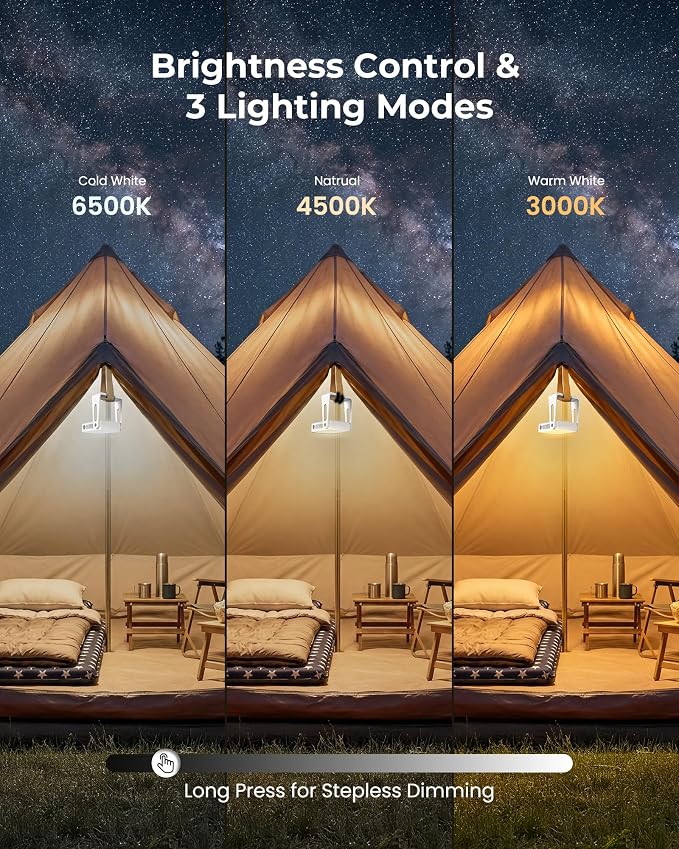PopoIron LED Camping Lantern, 4000mAh Camping Lights with 3 Colors and Dimmable Brightness, 2-in-1 Flashlight & Emergency Indoor Lantern for Home Power Outages Camping Hiking Hurricane
