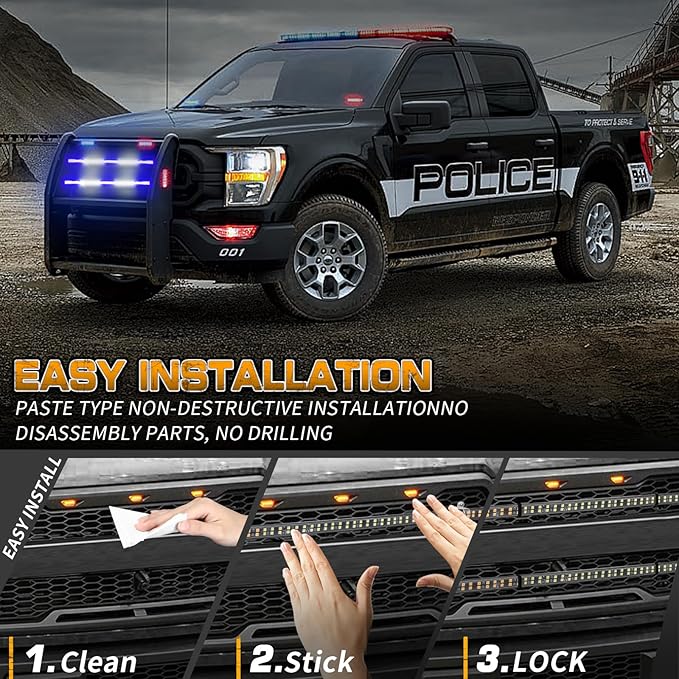 XRIDONSEN 2PCS 30 inch Blue White Grill Emergency Lights Strip 360 LED Tailgate/Rear Window/Grille Strobe Lights Flashing Warning Safety First Responder Lights for Firefighter Police Vehicles Trucks