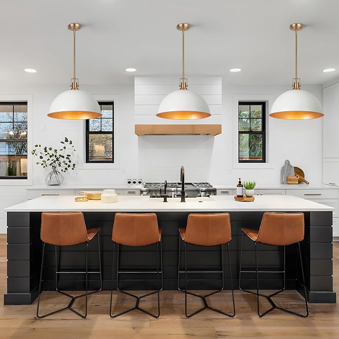 LamQee 18 Inch White and Gold Large Pendant Light Kitchen Island, Farmhouse Modern Dome Pendant Light Fixtures Ceiling Hanging Lighting Chandelier for Dining Room Over Table, Bar, Hallway, Entryway