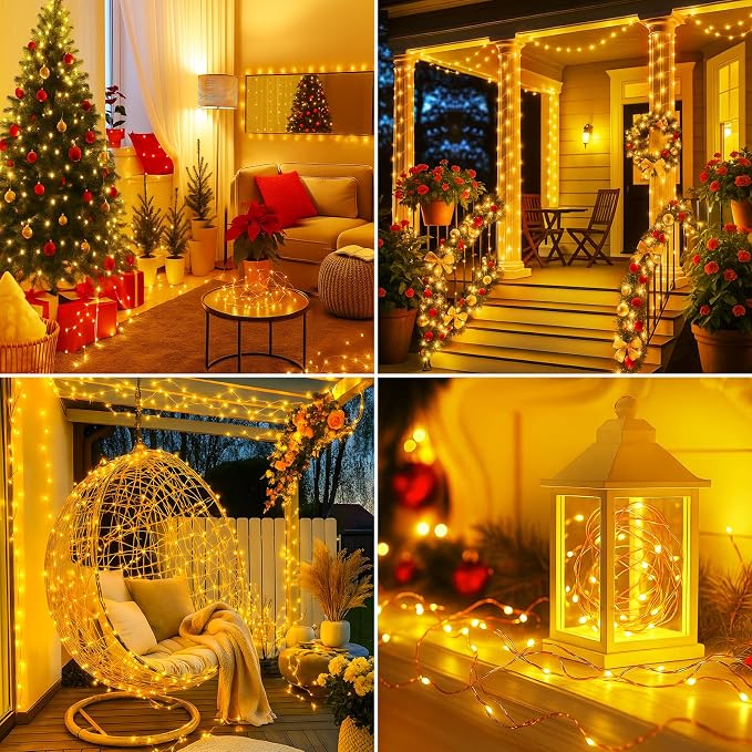 btfarm 2 Pack Fairy Lights Plug in with Remote, 33FT 100 LED Twinkle Lights | Dimmable & Timer, 8 Modes String Lights, IP65 Waterproof for Bedroom Garden Christmas Decorations Indoor Outdoor, Warm White