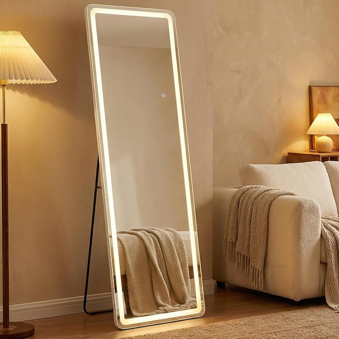 71"x26" LED Full Length Mirror with Lights - Full Body Floor Mirror, Dimmable with 3 Color Temperature, Memory Function, Standing Leaning Wall Mounted Vanity Mirror for Bedroom Cloakroom