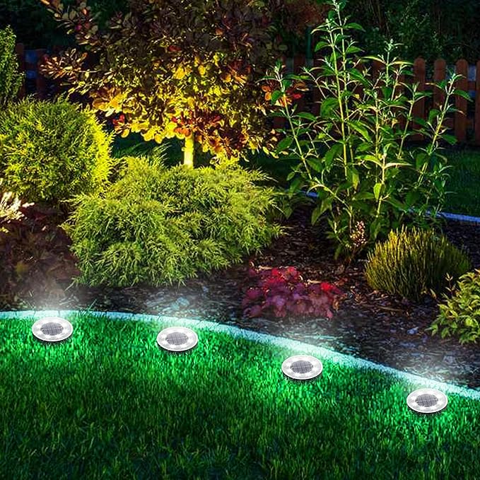 Joomer Solar Ground Lights Outdoor Waterproof, 4 Pack 8 LED, White | Solar Powered Garden Lights Disc Landscape Lighting Outdoor for Patio Pathway Lawn Yard Driveway Walkway outside