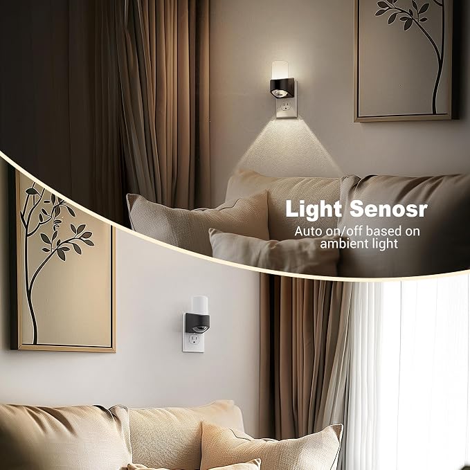 JandCase LED Night Lights Plug into Wall, Decorative Night Light with Dusk to Dawn Sensor, Adjustable Brightness, 5000K Daylight White Nightlight Plug in for Kids, Bathroom, Hallway, Bedroom, Stairway