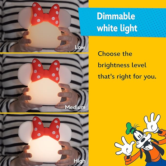 Disney Minnie Mouse Squishy Light, Color Changing, Night Light for Kids, USB Lamp, Battery Operated, Dimmable, Ideal for Bedroom, Playroom, Living Room, and More, 66945