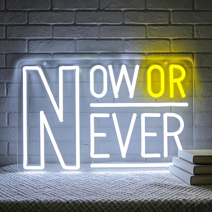 Positive Neon Lights Signs Neon Sign Led Sign Light for Wall Decor | Now Or Never Neon Sign for Room Decor,Positive Decoration,Motivational Wall Decor,Gift,5V USB Powered Dimmable