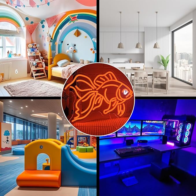 Goldfish Neon Sign for Wall Decor Fish Neon Light Sign Ocean Neon Light Dimmable LED Neon Sign USB Light Up Sign for Bedroom Restaurant Fishing Shop Store Club Room Man Cave