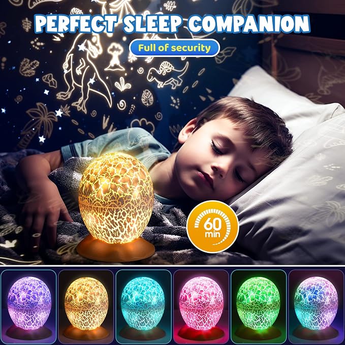 Dinosaur Egg Night Light for Kids, Sensory Toys for Kids Ages 3-5 6 7 8 9 10, Dinosaur Toys Night Light Projector, Birthday Gifts for 3-12 Year Old Boys Girls, 2-in-1 Dino & Star Lamp
