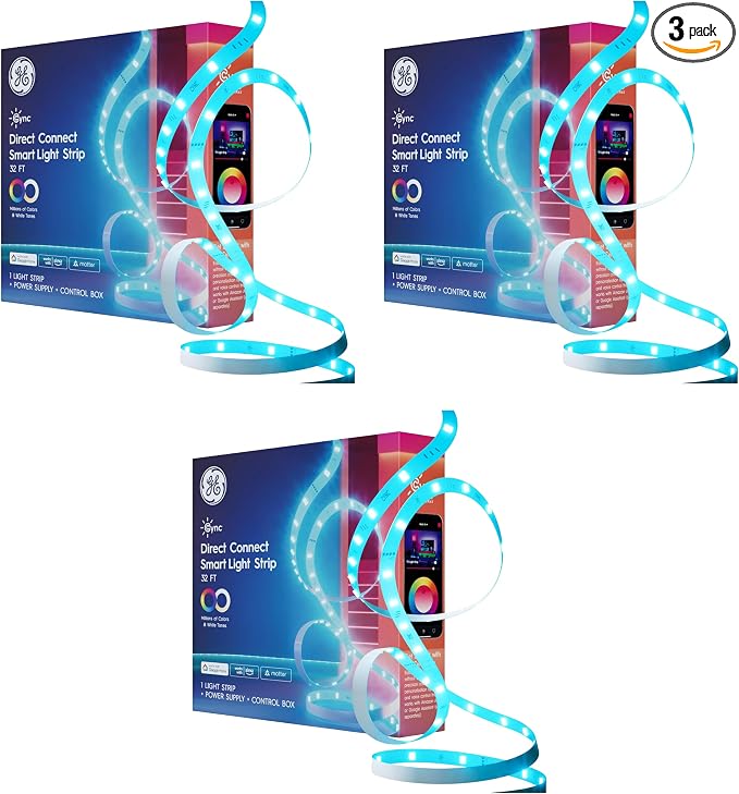 Cync GE Smart LED Strip Light, Color Changing Room Decor LED Light Strip, Compatible with Alexa and Google Home, Matter Compatible, LED Lights for Bedroom, Millions of Colors and White Tones, 32 Feet