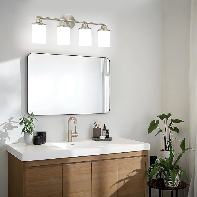 Bathroom Light Fixtures,Brushed Nickel Bathroom Lights,4-Light Vanity Light,Bathroom Light Over Mirror,Modern Bathroom Vanity Light Fixture,Bathroom Sconces with Frosted Glass