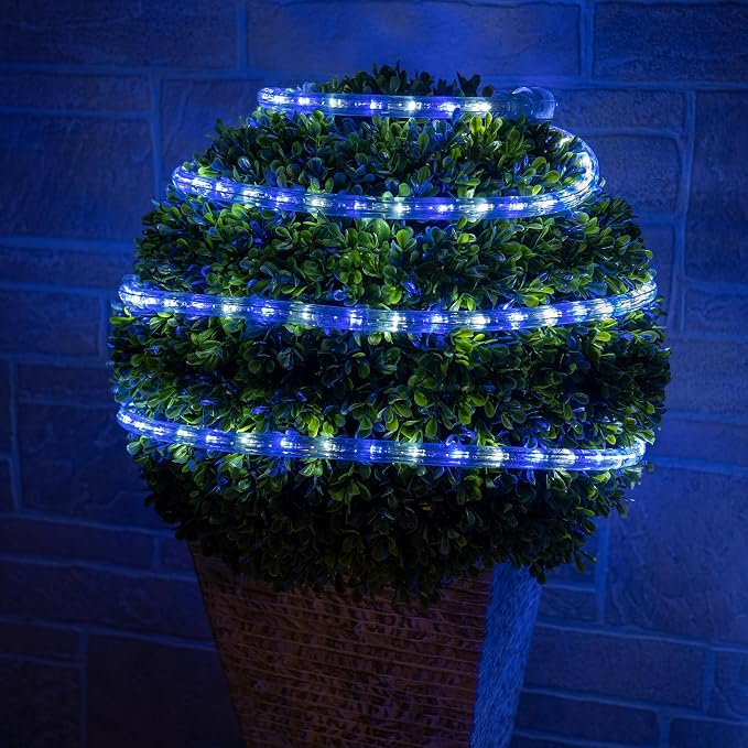 Wintergreen Lighting 18' Blue and Cool White LED Rope Light, Christmas Rope Lighting Outdoor Rope Lights LED Flexible Light Rope-120V, ½ Inch, 2-Wire
