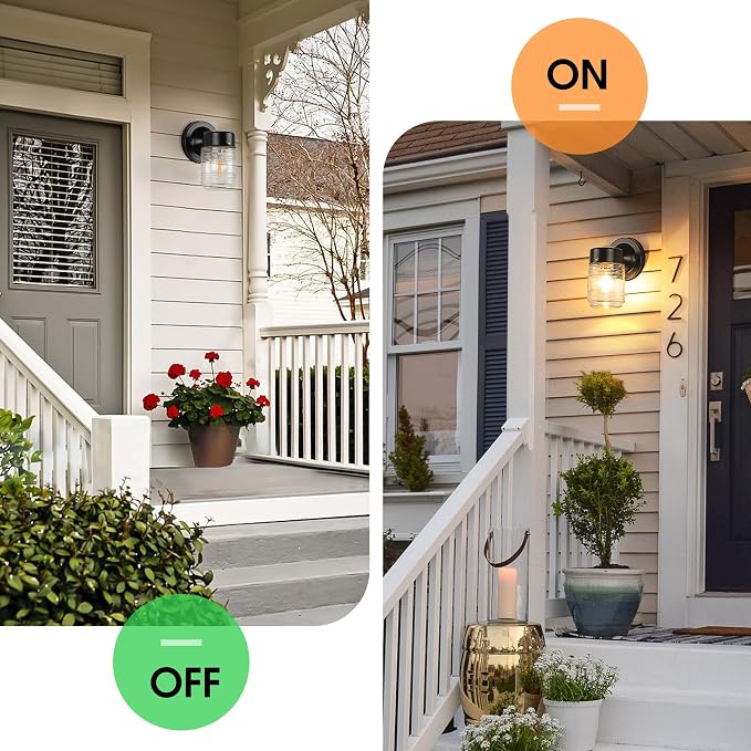 Outdoor Wall Light Jelly Jar Shape, Front Porch Lighting, 2 Pack | Waterproof, Anti-Rust, Clear Ribbed Glass, Exterior Wall Mount Lights, Front Porch Light, Outside Patio Sconce Entryway