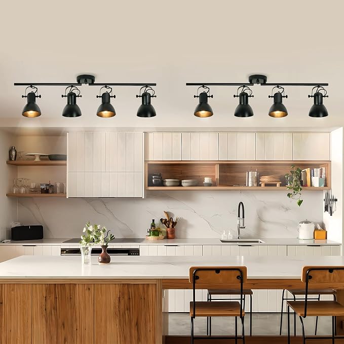 Track Lighting Fixtures Ceiling Black Track Lighting Kitchen Light Fixtures Ceiling Light 4 Light Angle Adjustable Industrial Track Lighting Kit for Living Room Gallery office Mall Billiard Table