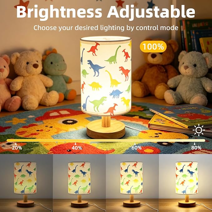 Dinosaur Kids Table Lamp for Bedroom Boys Bedside Lamps,3 Colors Dimmable Dinosaur Nightstand Night Light with Cartoon Lampshade Desk Lamp for Girls Boys Room Nursery Decor Dino Birthday Gifts for Boy