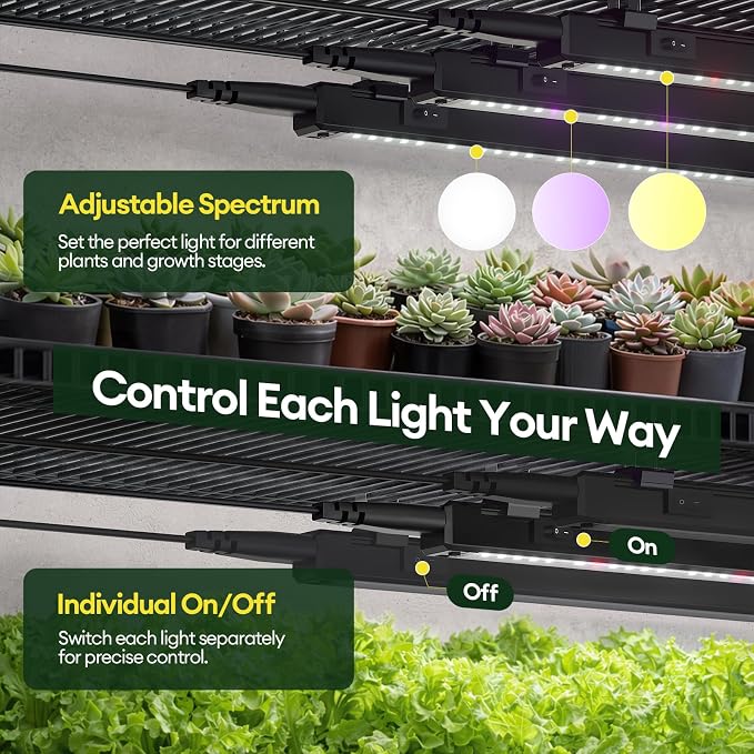 Plant Grow Light 1ft, Tunable Full Spectrum LED Grow Light Strips 28W (4 x 7W), T5 Growing Lamp with Timer & Dimming Controller for Indoor Plants, Greenhouse, High PPFD, 4-Pack