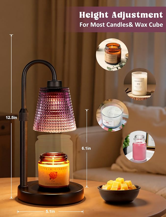 Innqoo Purple Candle Warmer Lamp with Timer, Dimmable Candle Warmer for Home Decor, Height Adjustable Candle Lamp for Jar Candles, Birthday Gifts for Women Mom, House Warming Gifts New Home