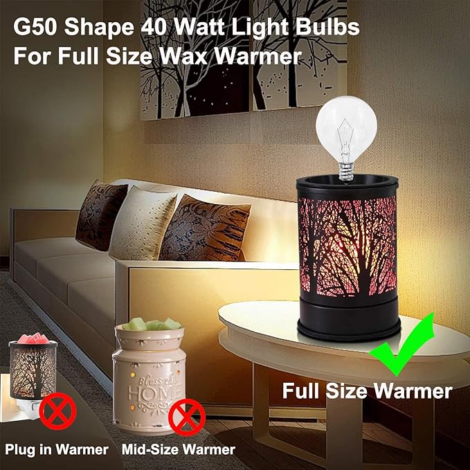 40 Watt E12 Candelabra Base Round Bulbs,G50 Light Bulbs for Full Size Scentsy Warmer,Chandelier,Decorative Vanity Lights,Ceiling Fans Lights,120V Dimmable Globe G16 1/2 Bulb,2700K Warm White,6 Pack