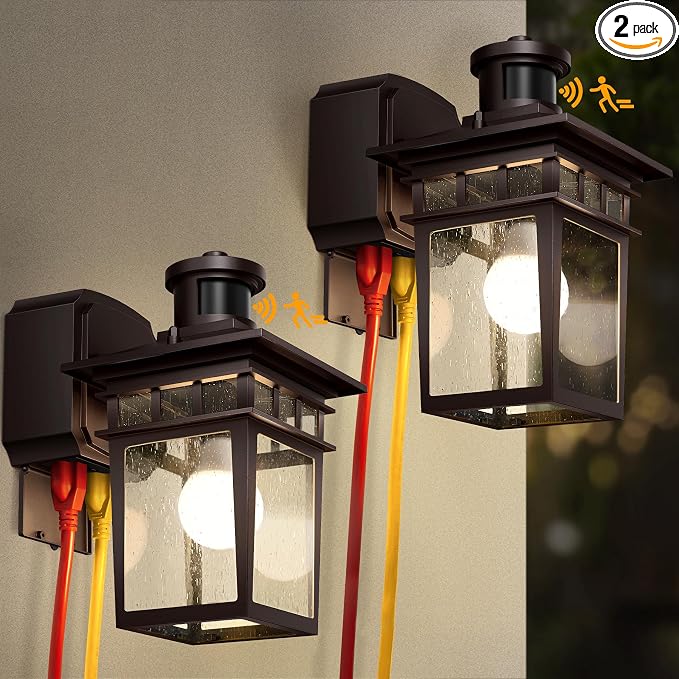 2 Pack Porch Lights with GFCI Outlet,Bronze Dusk to Dawn Motion Sensor Outdoor Light,3-Mode Wall Exterior Lighting Fixture,Waterproof Outside Lights Sconce for House Front Door